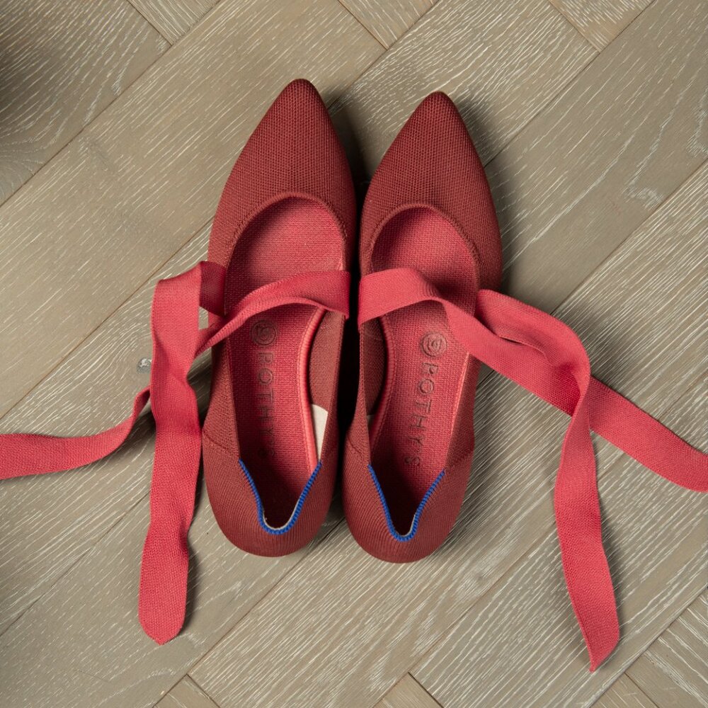 ROTHY’S Shoes Mary Jane Bow Tie Point Toe Flats Red US W8.5 - Picture 9 of 12